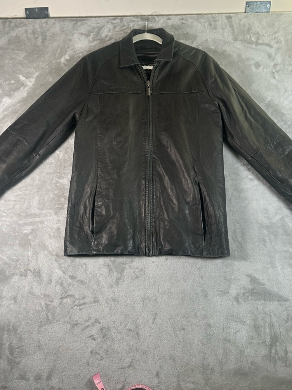 DNK Black Leather Bomber Jacket
